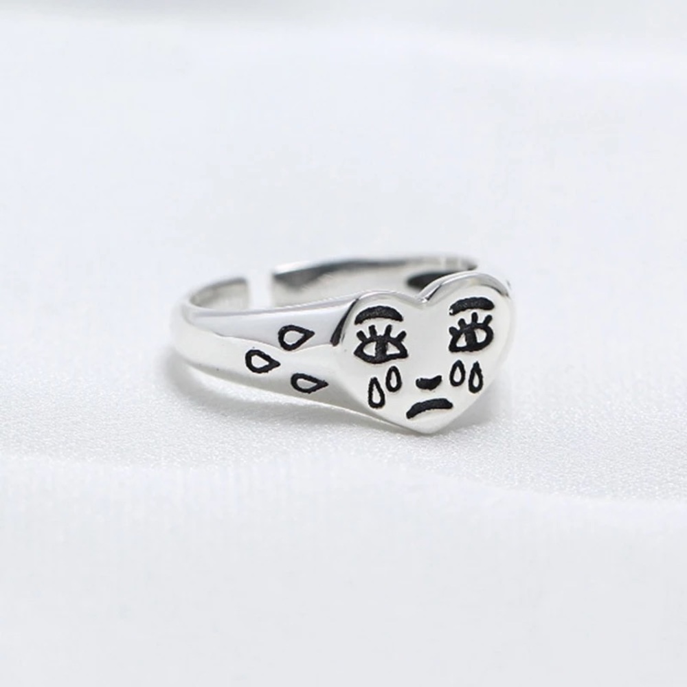 925 Sterling Silver Cry Face Ring